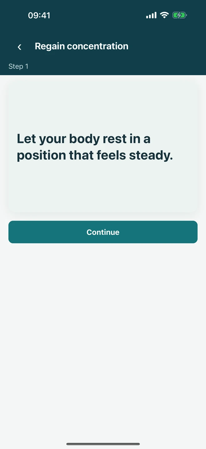 A step in a guided Ataraxia experience for returning attention to the next useful action.