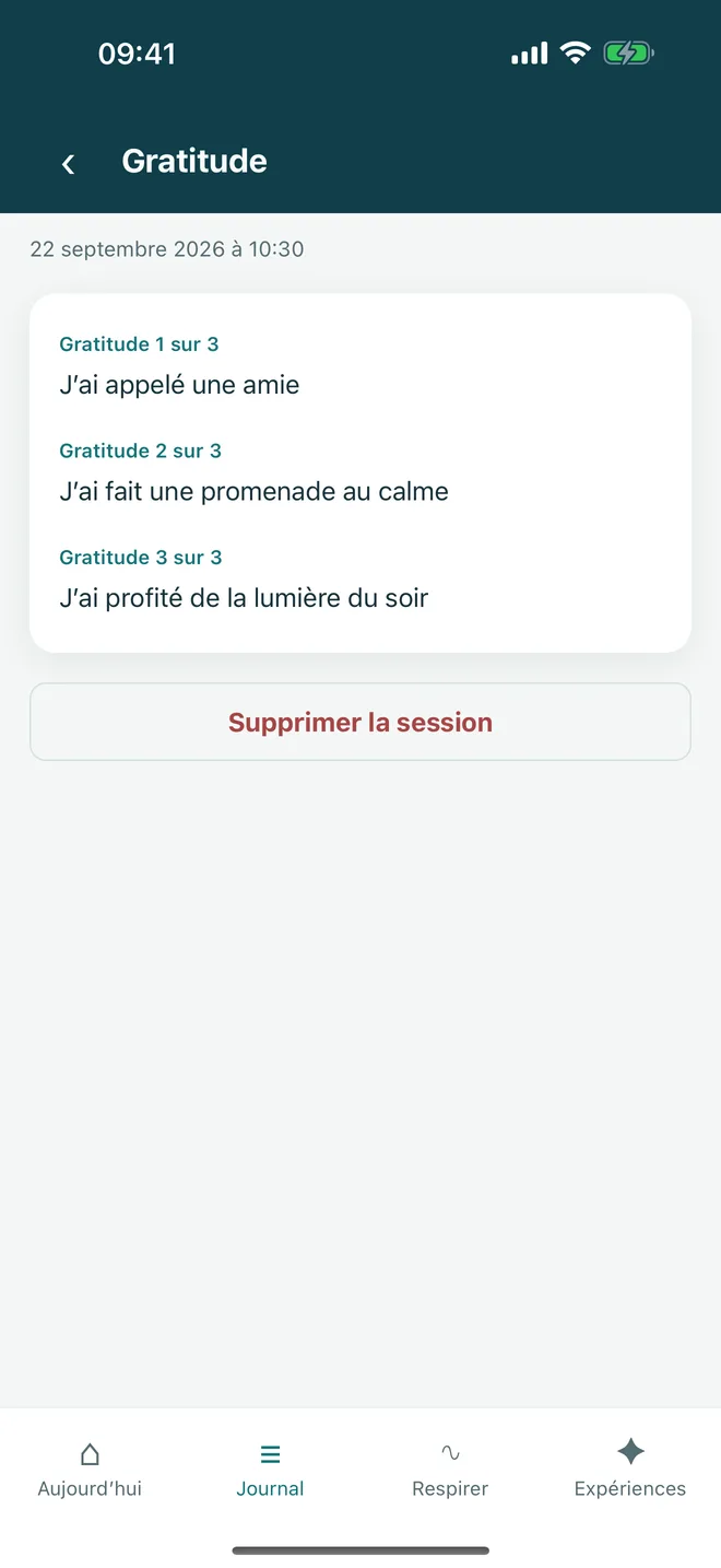 Une pratique de gratitude avec une première entrée puis deux ajouts facultatifs, sans positivité forcée.