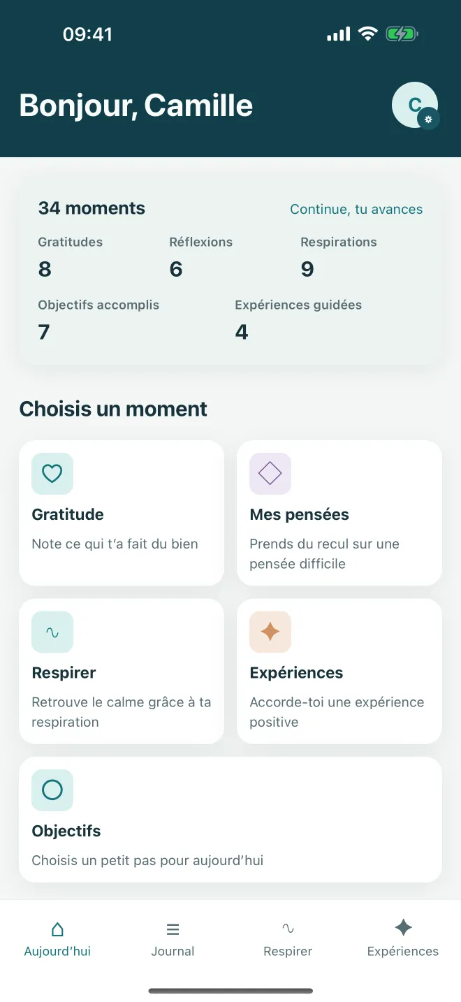 Écran de progression Ataraxia avec totaux cumulés