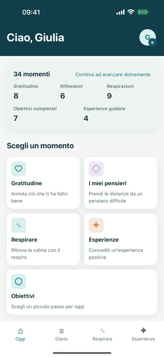 Momenti completati che si accumulano senza serie, classifiche o azzeramenti dopo un’interruzione.