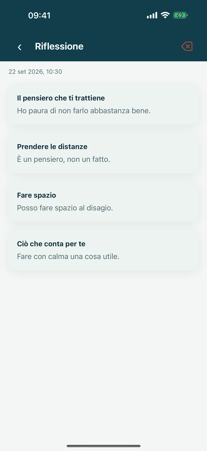 Una riflessione ACT che distingue un pensiero difficile da un fatto e torna a una direzione scelta.